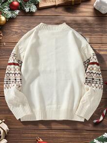 Manfinity Homme Męski sweter w stylu casual, świąteczny, z motywem rodzinnym i kreskówkowym, z dzianiny warkoczowej, z wzorem patchworkowym, na jesień/zimę, męski sweter z dzianiny, sweter z dzianiny, męski sweter świąteczny, sweter z grafiką