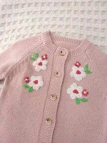 Loomiva 新生男婴/女婴花卉印花圆领长袖连体衣，含裤子，舒适百搭 - 淺粉色 - 查看 4