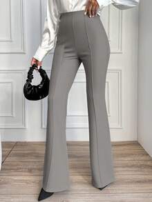 EURMUSE Women Plain High Waist Straight Leg Pants, Suitable For Business Travel - Light Grey - View 5