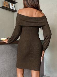 SHEIN Váy suông hở vai màu trơn tối giản, thoải mái, dễ mặc hàng ngày, mềm mại, thoáng khí, dành cho phụ nữ mang thai, mùa xuân/thu - Cà phê nâu - Xem 10