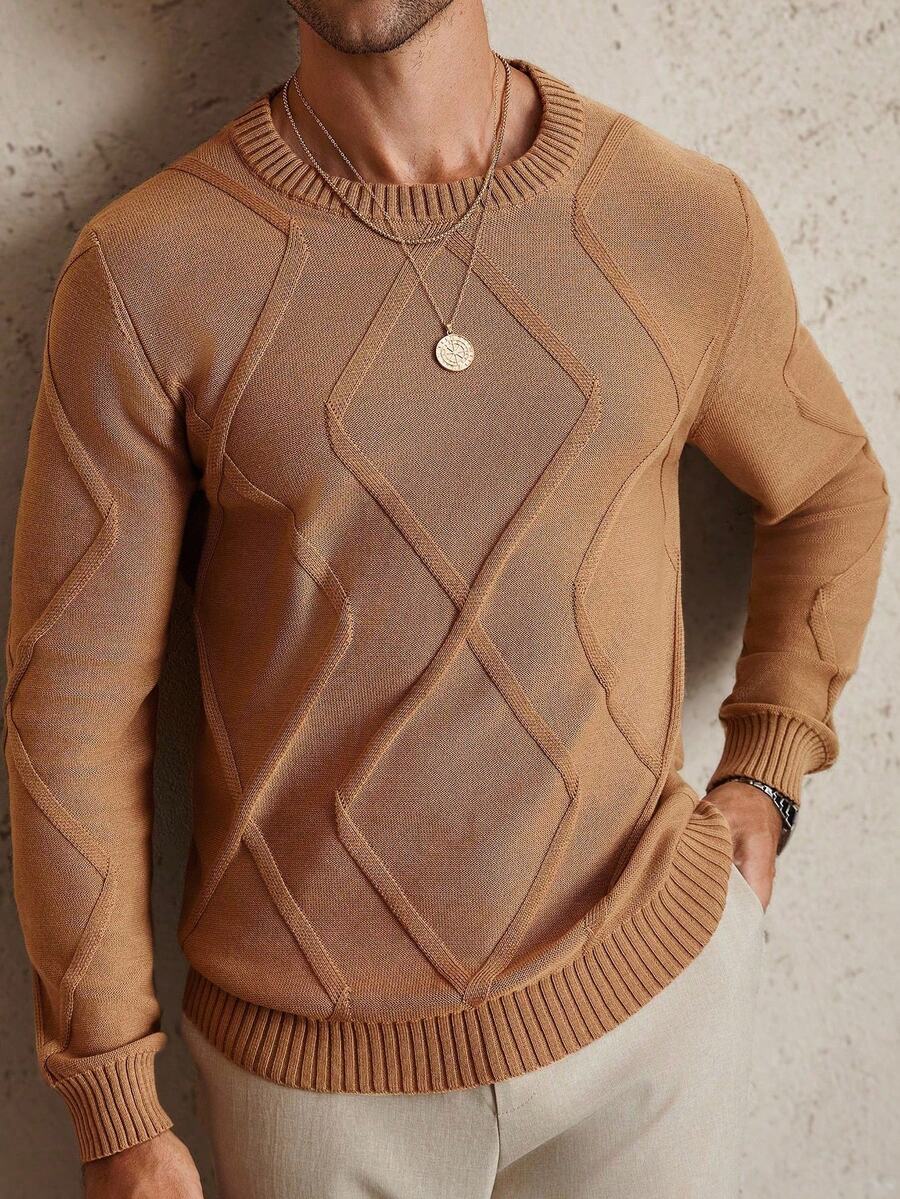 Manfinity Homme 男士休闲纯色纹理针织套头衫，秋季