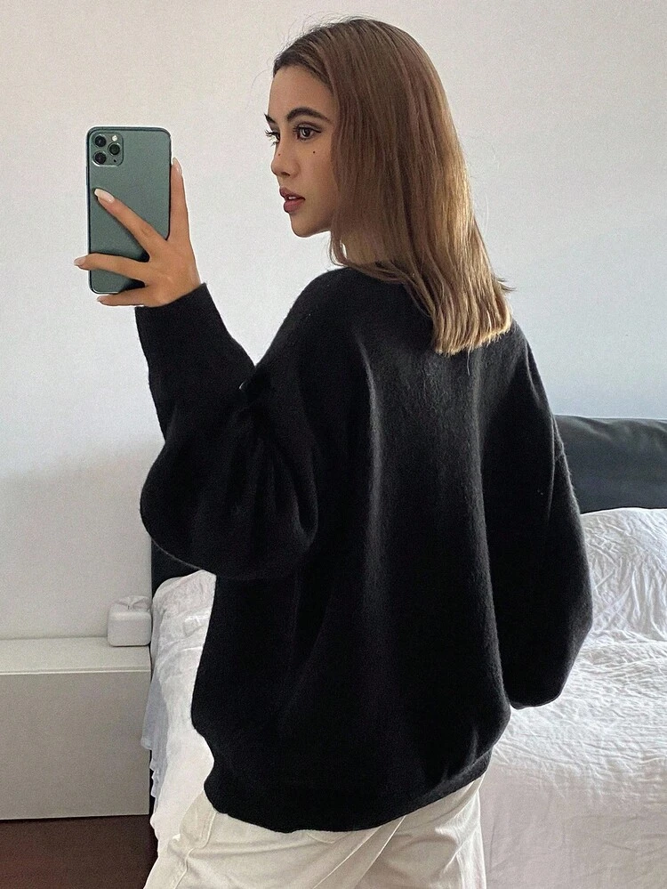 Women's Loose Floral Jacquard Crew Neck Long Sleeve Casual Sweater, Autumn/Winter