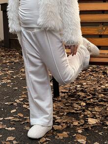 SHEIN Young Girl Solid Color Cross-Front Waist Wide-Leg Summer Pants Fall Winter - White - View 5