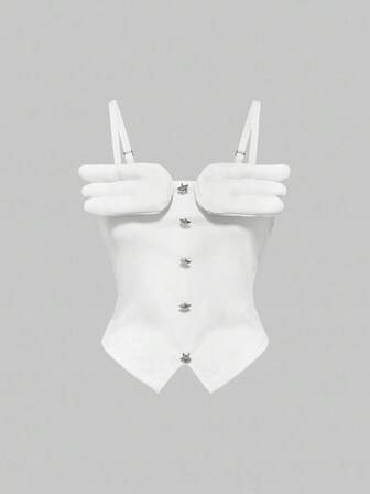 ROMWE Avant Lässiges Trägershirt für Frauen mit süßem Flügel-Dekor in Unifarbe