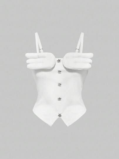 ROMWE Avant Top de tirantes casual de unicolor con decoración de alas para mujer