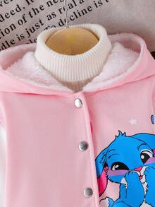 SHEIN 女童粉色长袖连帽蓝色兔子印花可爱仿毛皮内衬外套，儿童秋冬季外套 - 粉色 - 查看 7