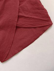 Travachic Áo cổ yếm đan chéo màu trơn đơn giản dành cho nữ, Áo màu đỏ tía, Áo đi biển mùa hè, Áo thường ngày thanh lịch, Áo màu đỏ rượu, Đi chơi thường ngày, Năm mới, Lễ tạ ơn, Giáng sinh - Đỏ - Xem 3