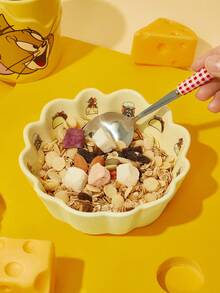 TOM & JERRY X SHEIN Cuenco de cerámica para ramen con diseño de dibujos animados de 450 ml y decoración de conchas