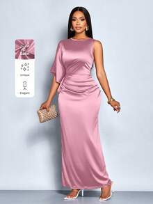 SOLERSUN Elegant Party Solid Color Asymmetric Dress