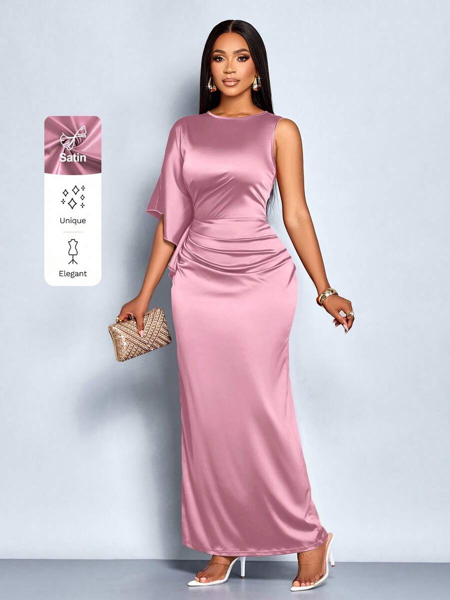 SOLERSUN Elegant Party Solid Color Asymmetric Dress