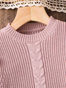 Emery Rose Kids Emery Rose Kids 年轻女孩纯色圆领荷叶边下摆休闲毛衣裙女秋冬装 - 粉色 - 查看 10