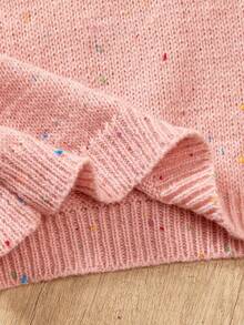 SHEIN 年轻女孩毛衣套装，高领黑色波尔卡圆点白色上衣和直腿黑色波尔卡圆点白色裤子针织装，适合秋冬季日常穿着和外出 - 淺粉色 - 查看 8