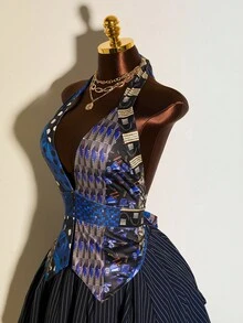 Mistrie Modisches, sexy Damen Party-Top mit Rückenausschnitt und Muster