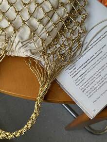 1个金银手工编织手提袋（带内袋），手提包，沙滩手提编织包。适合外出、度假、校园、日常通勤。是送给朋友、家人和女朋友的理想礼物。 - 彩色 - 查看 7