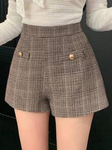 DAZY 女士优雅图案短裤，秋季 - 棕色 - 查看 9