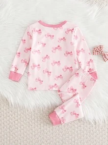Cozy Pixies Baby Girl Cartoon Bear Print Knit Soft Crew Neck Long Sleeve Top And Elastic Waist Long Pants 2 Pieces Snug Fit Pajama Set Toddler Sleepwear Baby Girl Pajama Set Baby Girl Sleepwear Baby Girl Bow Print Set Cute Pj Set - Multicolor - View 2