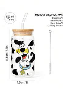 SCOOBY-DOO X SHEIN 1 个 500ml/17.6oz 狗图案玻璃杯，配有吸管清洁刷，耐热，可用于牛奶、果汁等。