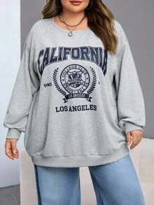 SHEIN CURVE+ Felpa ampia e casual con grafica di New York, girocollo, manica lunga, per donna, adatta per autunno/inverno, taglie comode