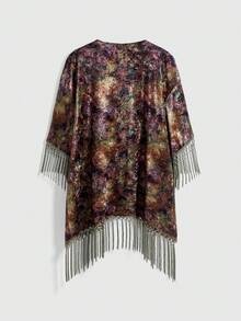 ROMWE Hippie Áo nhung tua rua họa tiết Paisley nhuộm loang cổ điển dành cho nữ, Thu/Đông - Nhiều màu - Xem 2