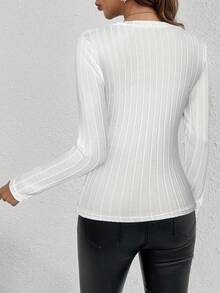 SHEIN Frenchy 女式 V 领罗纹长袖 V 领 T 恤