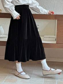 DAZY 青少年女孩韩版天鹅绒半身裙 - 黑色 - 查看 4