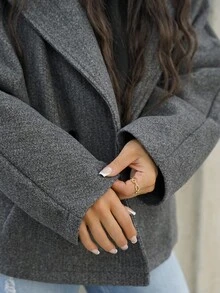 SAYEHFBABY New Arrival Gray Elegant Lapel Coat, Warm For Fall & Winter,Casual,Long Sleeve - Grey - View 3