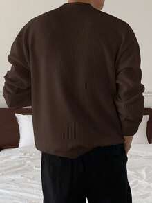 DAZY 男士纯色圆领长袖休闲宽松套头衫 - 咖啡棕 - 查看 2