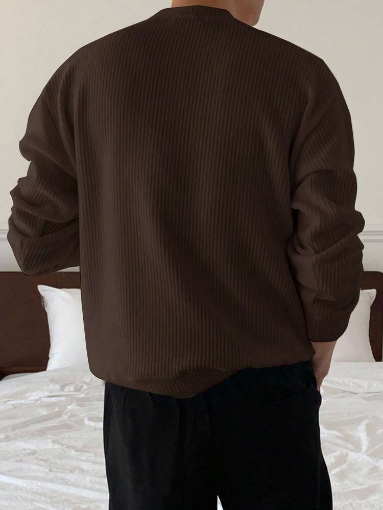 Men's Solid Color Round Neck Long Sleeve Casual Loose Pullover Sweatshirt