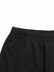 SHEIN Girlism 少女时尚街头风印花白色保暖连帽衫和打底裤套装，白色卫衣搭配黑色打底裤，黑白配色，适合秋冬季节、休闲穿着、日常及户外活动 - 黑與白 - 查看 6