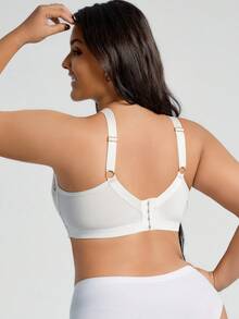 DesireSculpt Sujetador inalámbrico elegante de talla grande con parches de encaje de unicolor, que levanta - Blanco - Ver 2