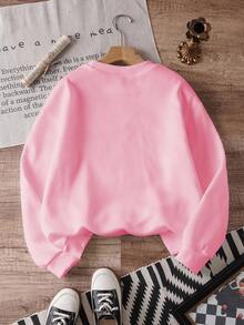 青少年女孩休闲时尚舒适简约百搭创意圣诞甜点和饮料姜饼图案羊毛圆领长袖运动衫，秋冬 - 粉色 - 查看 2