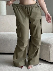 Dazy Plus Pantalon cargo avec poches latérales et taille élastique, style mode streetwear, pantalon décontracté long, grandes tailles femmes, toutes saisons