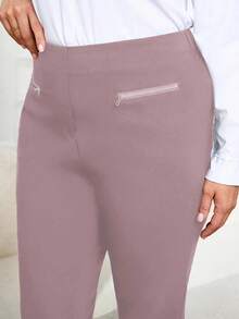 Plus Size Casual Versatile Solid Color Pants - Coffee Brown - View 5