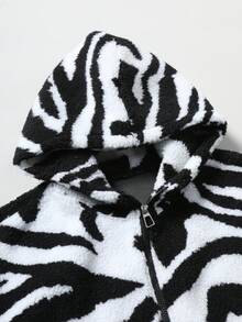 PAVTROS Men's Fashionable Zebra Print Hooded Jacket, Autumn/Winter - Black - View 4