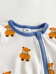 Newborn 3 Pieces Set:Knit Footed Jumpsuit,Bear Ear Hat,Blanket,Brown And White Polka Dot,Autumn,Cute,Baby Shower,Crew Neck Long Sleeve Loungewear - Multicolor - View 5