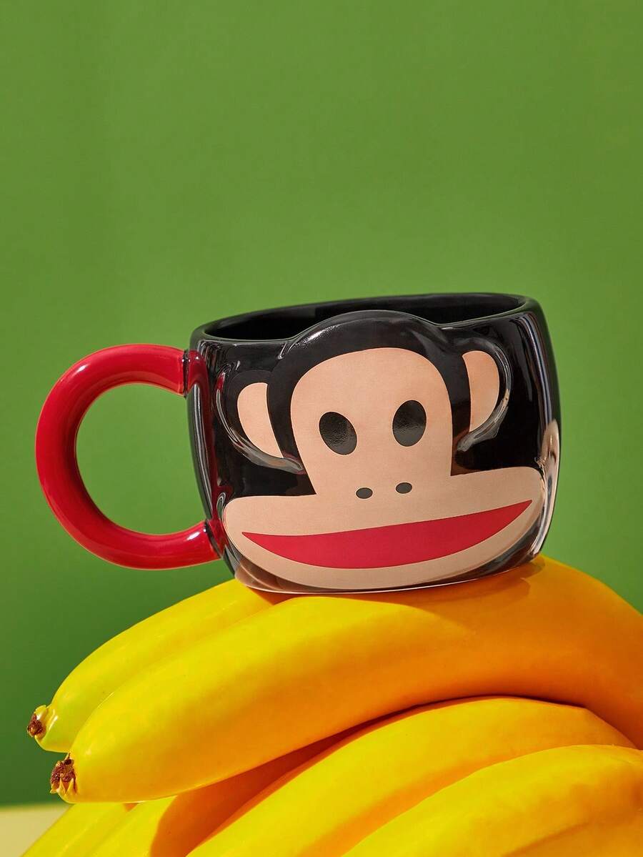 Paul Frank X SHEIN 1 Piece Cute Cartoon Monkey Shape Mug, Microwave And Dishwasher Safe, Can Hold Coffee, Juice, Milk And Other Beverages - Black - View 1