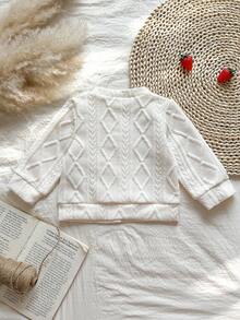 Vintaside Kids Baby Girls' Jacket With Embroidered Letter & Strawberry Pattern, Textured Fabric, Comfortable & Soft, Countryside Style, Fashion & Versatile, Elegant For Outings, Suitable For Spring, Autumn & Transitional Seasons - White - View 2