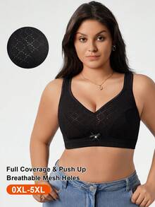 1 pieza Sujetador inalámbrico de talla grande para mujer, suave y transpirable, de unicolor, con elevación - Negro - Ver 1