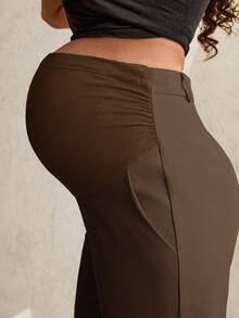 MaterniWear Pantaloni de maternitate cu talie reglabilă, culoare uni - Maro - Vizualizare 6