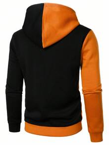 Manfinity Homme Áo hoodie chắp vá màu tương phản thường ngày dành cho nam, Áo hoodie màu cam thu/đông, Áo dài tay - Nhiều màu - Xem 2