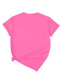 INAWLY Women's Casual Bow Print T-Shirt, Summer - Hot Pink - View 2