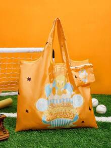 LOONEY TUNES X SHEIN 女士卡通字母图案大容量通勤手提包 - 彩色 - 查看 1