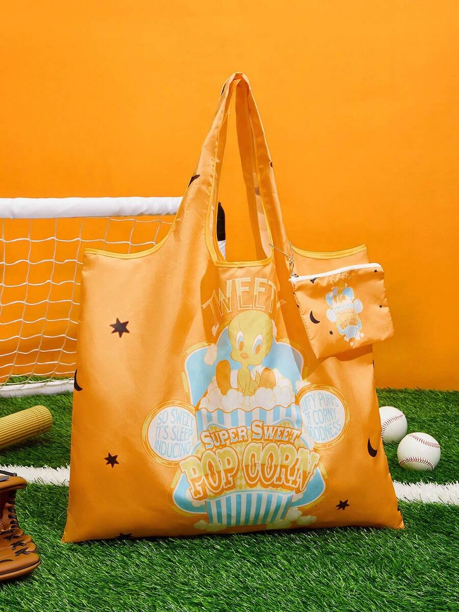 LOONEY TUNES X SHEIN 女士卡通字母图案大容量通勤手提包 - 彩色 - 查看 1