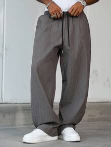 Manfinity EMRG Men's Loose Wide Leg Casual Pants, Versatile For Streetwear, Casual Daily Wear, Weekend Outings, Music Festivals, Social Gatherings. This Pant Is An Essential Versatile Piece In A Man's Wardrobe, Making It A Great Gift For A Boyfriend Or Husband. Japanese Oversized Wide Leg Loose Pants, Old Money Style, Fall - Grey - View 7