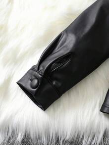 SHEIN 3 件套青少年女孩时尚翻领荷叶边长袖夹克、针织提花裙和配套帽子，适合春秋季的时尚街头装 - 黑色 - 查看 6