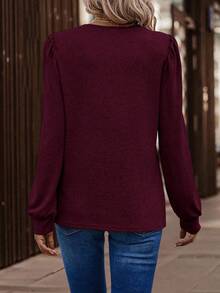 EMERY ROSE Casual Solid Color Puff Sleeve T-Shirt, Versatile For Autumn