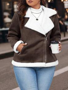 Easura Plus Size Casual Thermal Lined Jacket, Suitable For Commuting, Autumn/Winter