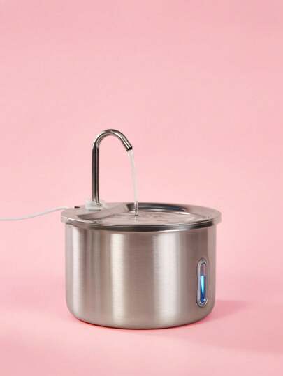 PETSIN 1pc Stainless Steel Pet Water Fountain, USB Powered Automatic Cat & Dog Drinking Dispenser With Splash-Proof Basin, Quiet Operation For Increased Water Intake - No Battery Required, Indoor Pet Accessory|Sleek Pet Fountain|Durable Pet Item,