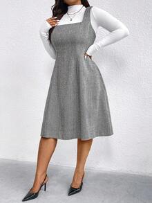 Auvina Plus Size Retro Elegant Sleeveless Midi Dress, Suitable For Commuting