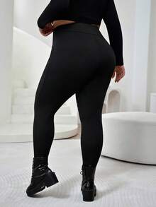 SHEIN CURVE+ Plus Size Fashionable Black Mesh Patchwork Leggings - Black - View 2